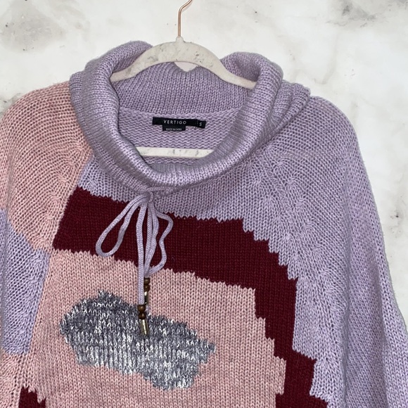 Vertigo Wool Blend Printed Cowl Neck Sweater - Heathered Mauve Rose - Picture 4 of 11